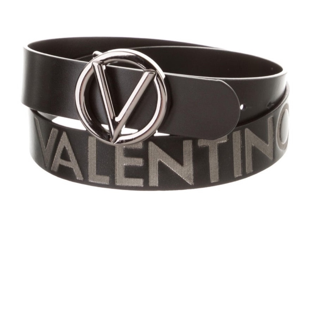 Valentino Black Belt with Silver V Logo